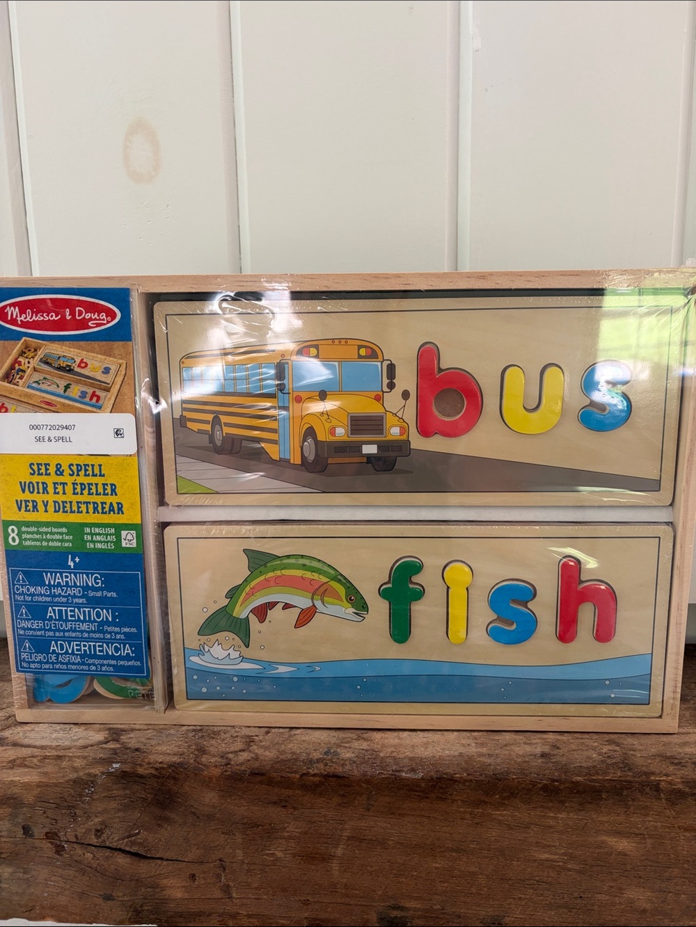 Brand New Melissa & Doug See & Spell Wooden Puzzle - Yellow/Red/Blue/Green